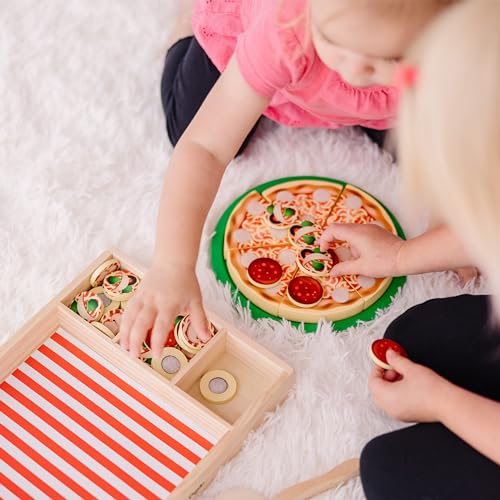 Melissa & Doug Wooden Pizza Play Food Set With 36 Toppings - Pretend Food And Pizza Cutter/ Toy For Kids Ages 3+ Melissa & Doug