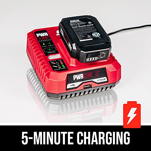 SKIL PWR CORE 12 Brushless 12V Compact Reciprocating Saw Kit, Includes 2.0Ah Lithium Battery and PWR JUMP Charger - RS582802 Skil