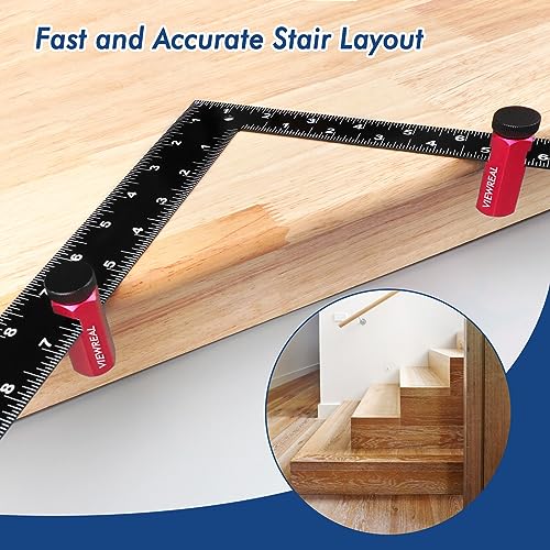 Red Extra Tall Stair Gauges Set with Holder: A Non-Slip Guide for Circular Saw & Carpentry Squares, Perfect for Framing & Rafter Layout ViewReal