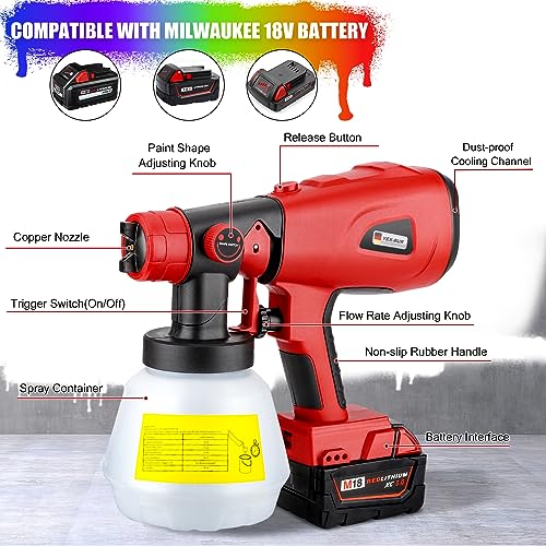 YEX-BUR Cordless Paint Sprayer for Milwaukee m18 18V Battery Handheld HVLP Spray Gun Easy to Spray for Furniture Fence Cars Walls DIY Works House YEX-BUR