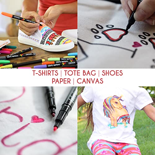 Zenacolor 20 Fabric Markers Pens Set - Non Toxic, Indelible and Permanent Fabric Paint Fine Point Textile Marker Pens Zenacolor