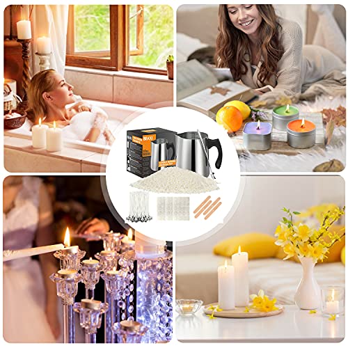 BBAXI Candle Making Kit, Including 32oz/900ml Candle Making Pouring Pot, 16oz Natural Soy Wax, 4Pcs Wooden Candle Wicks Holder, 60Pcs Candle Wicks, BBAXI