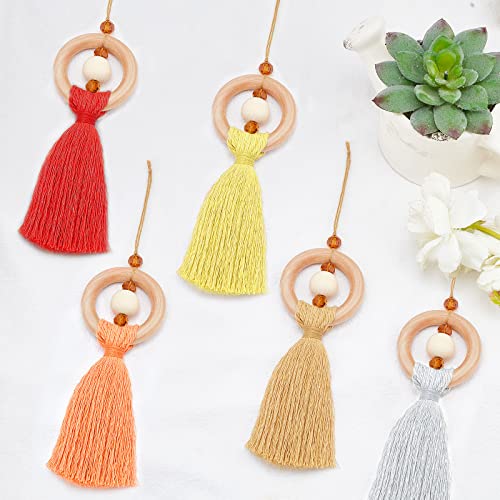 FREEBLOSS 8 Set Macrame Angel Car Hanging Ornament Macrame Kit for Beginners Macrame Car Charm Handmade Boho Car Rear View Mirror Charms for Car FREEBLOSS