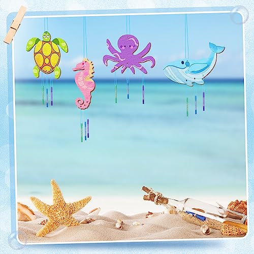 Leinuosen 32 Sets Wind Chime Kit for Kids Make Your Own Wooden Ocean Animals Wind Chime Wood Musical DIY Wind Chimes for Girls Boys Arts Crafts Leinuosen