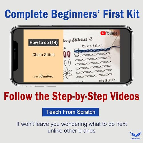 Bradove 4 Set Embroidery Stitches Practice Kit, Embroidery Kit for Beginners with Embroidery Patterns, Beginner Embroidery Kit, Embroidery Kits for Bradove