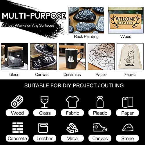 White Paint Pen, 8 Pack 0.7mm Acrylic Paint Pens Acrylic Markers 6 White 2 Black Paint Pens for Rock Painting Wood Canvas Glass Metallic Ceramic Tire SUPKIZ