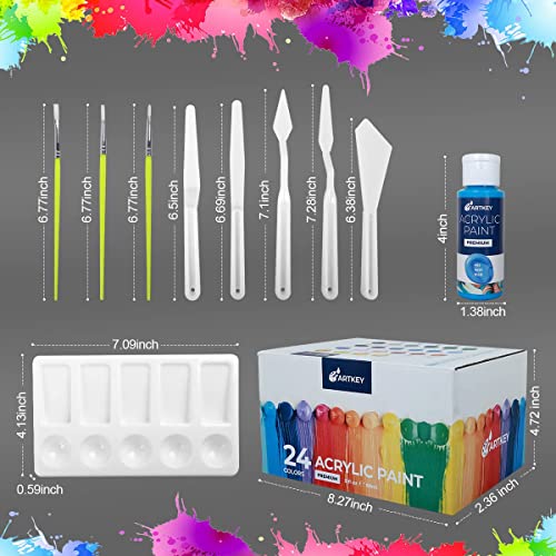 Artkey Acrylic Paint Set - 24 colors 2oz/59ml Acrylic Paints Professional Artists Painting Kit for Canvases Fabric Rock Leather Easter Egg Wood Artkey