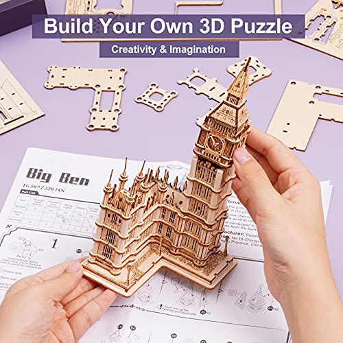 Rowood Big Ben 3D Wooden Puzzle Kit with LED for Adults and Teens Age 14+ RoWood