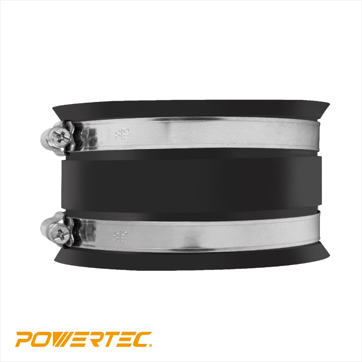 POWERTEC 70149-P2 4 Inch Dust Control Flex Cuff with Steel Hose Clamps, Hose Connector Rubber Cuff Coupler for Woodworking Dust Collection Fittings, POWERTEC