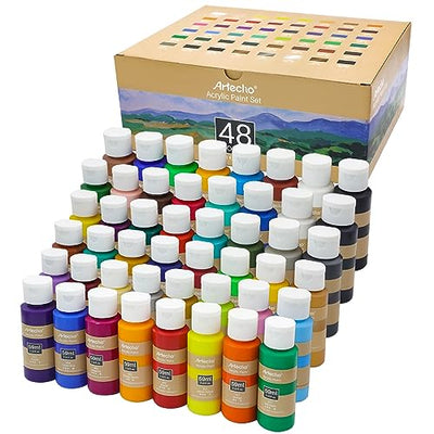 Artecho Acrylic Paint Set 48 Colors 2oz/59ml, Art Craft Paint for Art Supplies, Paint for Canvas, Rocks, Wood, Fabric and Ceramic, Non Toxic Paint