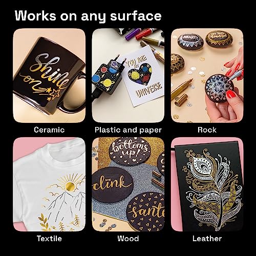 Metallic Acrylic Paint Pens for Rock Painting, Stone, Ceramic, Glass, Wood, Fabric, Canvas, Metal, Scrapbooking (6 Pack) Set of 3 Gold & 3 Silver ARTISTRO