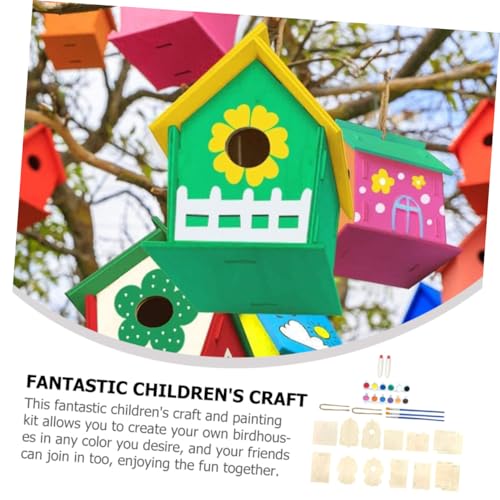 TEHAUX 1 Set Lanyard Birdhouses Pendant Unfinished Arts Kits Bird House Painting Kids Craft Unfinished House Kit Paint House Wind Chime Kit Wind TEHAUX