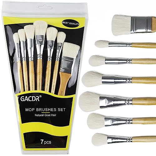 GACDR Gilding Brush Set, 7 Pieces Versatile Goat Hair Blending Mop Brushes for Acrylic Painting Wartercolor Foil Gold Leaf Flakes Sheets GACDR