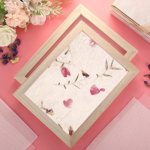 12 Pieces Paper Making Kit, 2 Size Wooden Paper Making Mould Frame Paper Making Screen Paper Making Mould Dried Flowers, Sponge with Replace Mesh Honoson