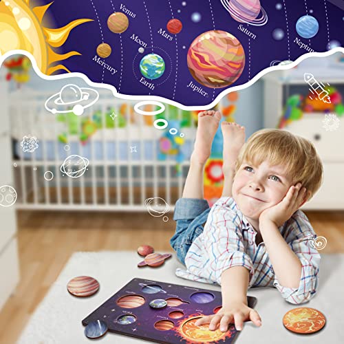 Zeoddler Upgrated Solar System Puzzle for Kids 3-6, Wooden Space Toys for Kids, Planets for Kids Preschool Learning Activities, Gift for Boys, Girls Zeoddler