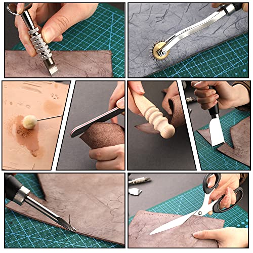 TLKKUE Leather Craft Tools Leather Working Tools Kit with Custom Storage Bag Leather Carving Tools Leather Craft Making for Cutting Punching Sewing TLKKUE