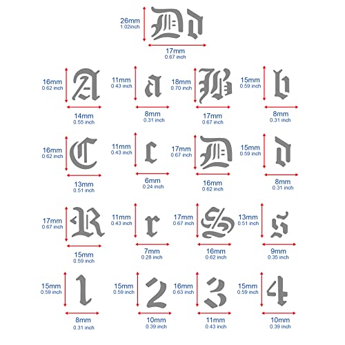BENECREAT Matte Metal Letters Stencils, Gothic A to Z Alphabet & Number Stencil Template for Painting, Wood Burning, Leather Burning, Engraving, BENECREAT