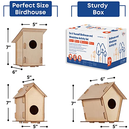 9 Wooden Birdhouses & 9 Wind Chimes -Art & Crafts for Kids Ages 4 5 6 7 8 - Kids Bulk Arts and Crafts Set with Painting Kit -DIY Wood Bird House and CRAFTY HAPPITOYS