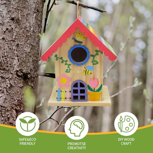 DIY Wooden Birdhouse Painting Kit for Kids, Bird House to Paint Set,Wood Arts and Crafts for Children,Ages 3-12 Build Your Own Bird Houses goldentime