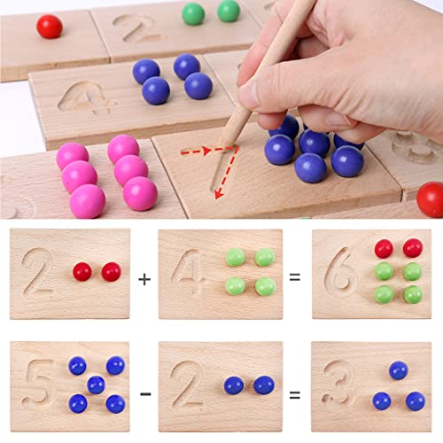 Wooden Number Tracing Board Set, Toddler Montessori Math Beads Counting Toy, Preschool Learning and Educational Math Game for Kids BBtinker