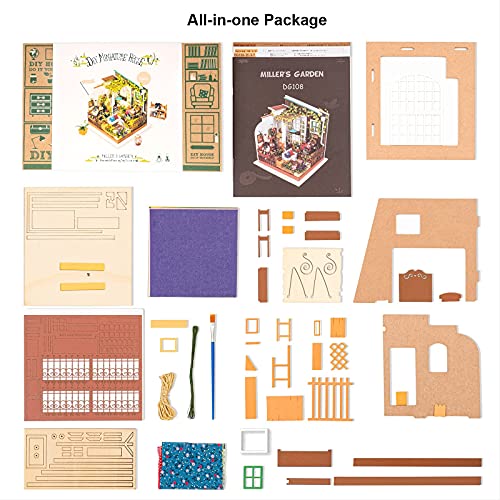 Rolife Dollhouse DIY Miniature Set Garden House LED Model Building Kit Hobby CraftHome Decor-Christmas Birthday Gifts for Boys Girls Women Friends Rolife