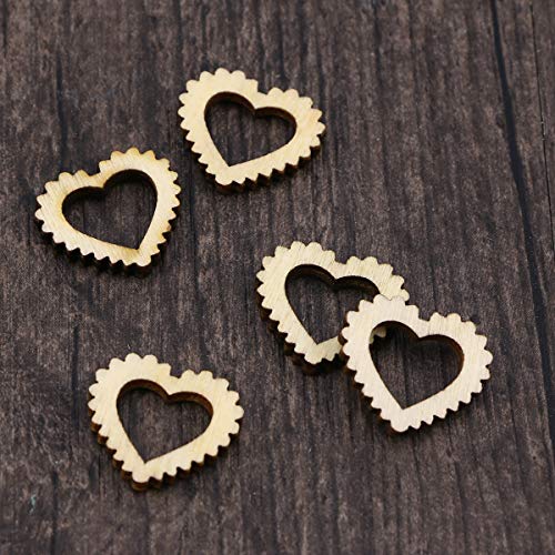 Amosfun 100pcs Hollow Out Lace Heart Wooden Pieces Cutouts Craft Embellishments Wood Ornament Manual Accessories for DIY Art (20mm) Amosfun
