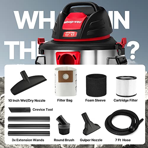 Shop-Vac 5 Gallon 4.5 Peak HP Wet/Dry Vacuum, Stainless Steel Tank, Portable Shop Vacuum with Filter, Hose and Accessories for Garage, Workshop. Shop-Vac