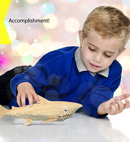 Puzzled 3D Puzzle Shark Wood Craft Construction Model Kit, Fun Unique and Educational DIY Wooden Toy Assemble Model Unfinished Crafting Hobby Puzzle, Puzzled