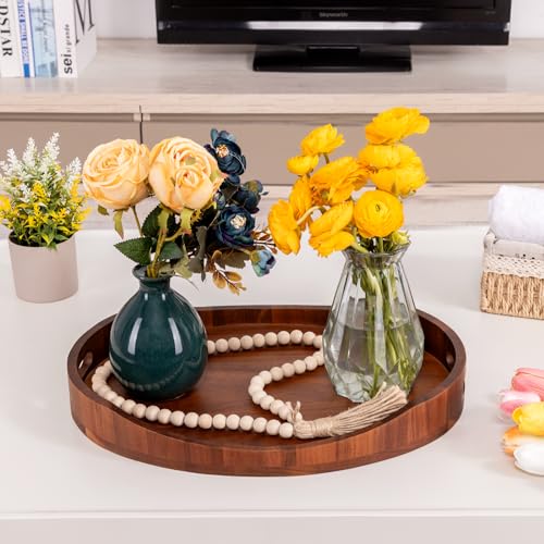 Acacia Wood Serving Tray with Handles, Decorative Ottoman Tray Platter for Breakfast in Bed, Living Room, Coffee Table, Lunch, Dinner, Bathroom, HouseJoy