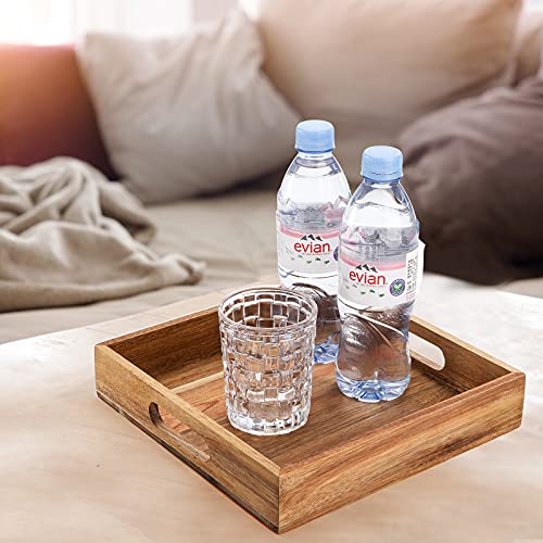YOUEON Set of 2 Acacia Wood Serving Tray with Handles, 10x10x2 Inch Decorative Serving Trays, Ottoman Tray, Coffee Table Tra2y, Square Wood Tray for Youeon