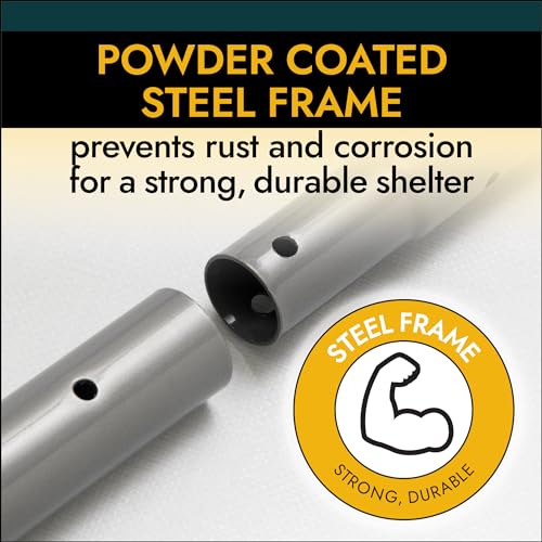 ShelterLogic 10' x 15' x 8' Peak Style Roof Instant Garage Carport Car Canopy with Steel Frame and Waterproof UV-Treated Cover, Sandstone ShelterLogic