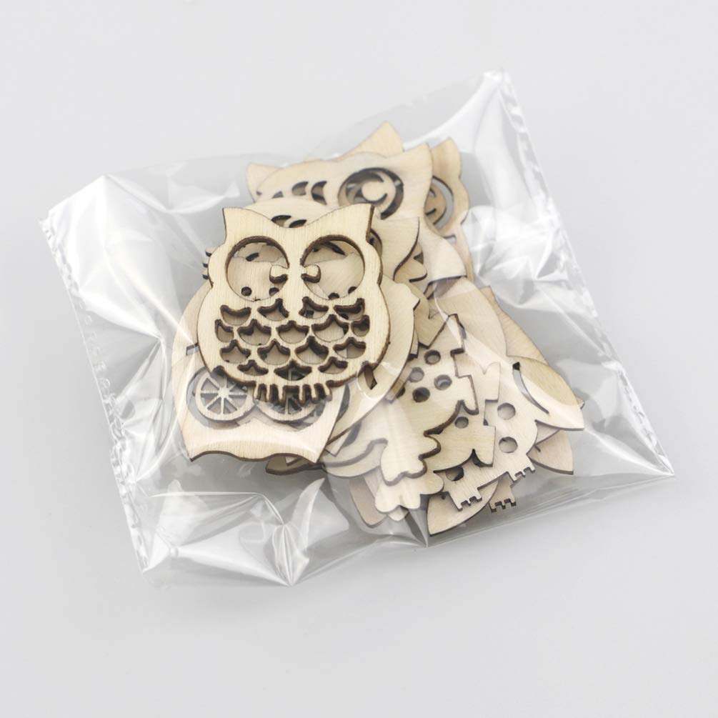 EXCEART Animal Wood Slices 60pcs Natural Wood Slices Owl Unfinished Wood Animal Craft Hanging Wooden Circles with Hole Tree Slice for Arts Painting EXCEART