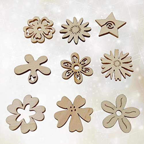 Healifty 50pcs Unfinished Wood Cutouts Assorted Flowers Shapes Wood Slices for DIY Craft Wedding Birthday Table Scatter Confetti Healifty