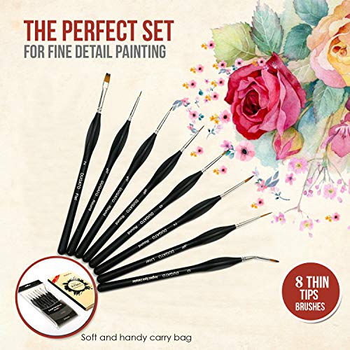DUGATO Fine Detail Paint Brush Set 8pcs, Tiny Professional Micro Miniature Painting Brushes Kit with Ergonomic Handle for Acrylic, Oil, Watercolor, DUGATO