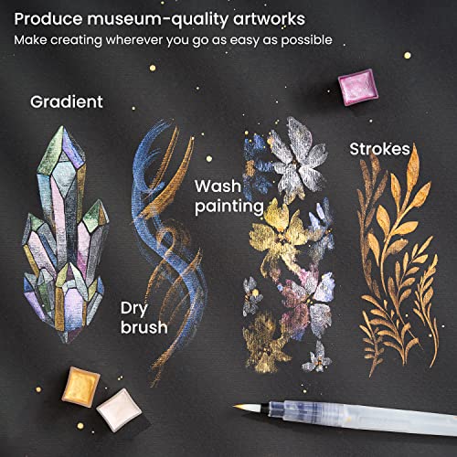 Arteza Metallic Watercolor Paints, Set of 24 Half Pans, Pearl Paint, Vibrant and Pearlescent Hues, Includes Storage Tin & Water Brush, Art Supplies ARTEZA