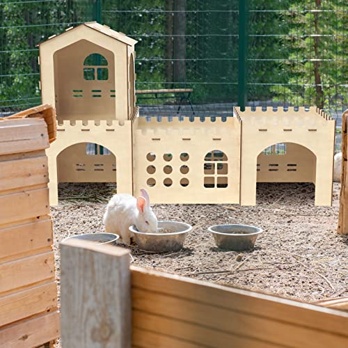 Woiworco Extra Large Rabbit Hideout, Wooden Rabbit Castle Bunny Spacious Breathable Hideouts for Indoor Bunnies, Hamsters and Guinea Pigs Hut to Hide Woiworco