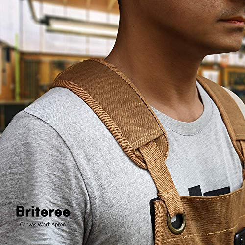 Briteree Woodworking Apron for Men, Gifts for Woodworker, with 9 Tool Pockets, Durable Waxed Canvas Work Apron Briteree