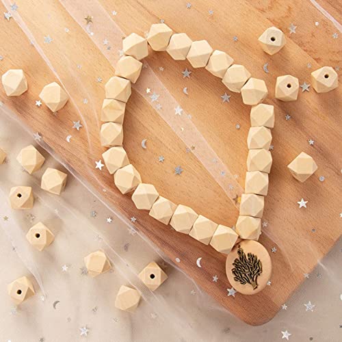 Lyellfe 300 Pieces Geometric Wood Beads, 16mm Hexagon Wood Beads, Unfinished Natural Polygon Spacer Beads for DIY Crafts, Gifts, Necklace, Jewelry Lyellfe