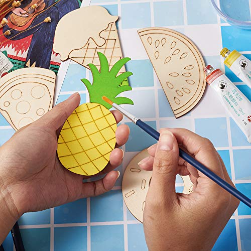 Elecrelive 25pcs Natural Unfinished Wooden Cutouts Ornaments Watermelon Ice Cream Pizza Pineapple Doughnut Blank Wood Slice Pieces for DIY Art Crafts EEE ELECRELIVE