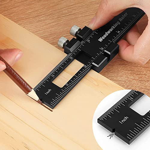 Woodworking Ruler Precision Pocket Rule - 12, 8, 6 Inch Metal Slide Stop Marking Ruler Metric Inch Measuring Wood Working Scribing Rulers Measure vicrays