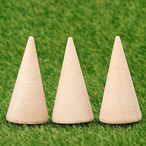 SUPVOX 10pcs Natural Wood Cone Ring Holders Unpainted Wooden Cones to Craft Paint Jewelry Display Stand 2.5x5cm SUPVOX