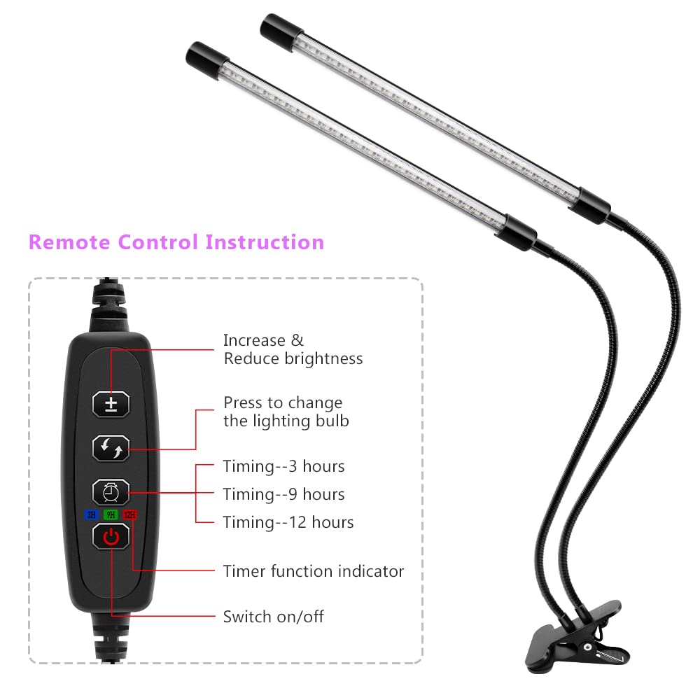 YGS-Tech LED Black Light Dual Head, 20W UV Light Fixture with Clamp, 395-405nm UV Gooseneck Lamp USB Powered for Blacklight Party, Stage Lighting, YGS-Tech
