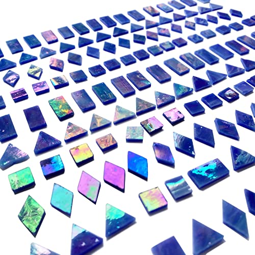 KALUCION Magic Iridescent Blue Stained Glass Mosaic Tiles, 280 Pieces Mixed 4 Shapes Tiffany Stained Glass Kit Mosaic Glass Pieces for Crafts KALUCION