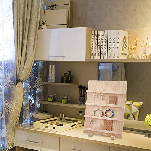 PH PandaHall 4-Tier Wooden Earring Display Stand, Retail Jewelry Display Riser Removable Showcase with Slots Rustic Earring Display Card Holder for PH PandaHall