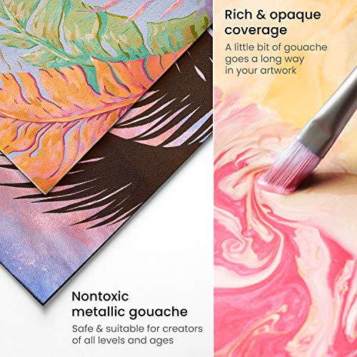 ARTEZA Metallic Gouache Paint Set, Set of 36 Pearl Paint Colors in 12ml/0.4 US fl oz Tubes, Pearlescent Paint for Canvas and Paper, Gouache Artist ARTEZA