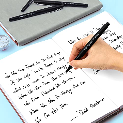 Lelix Felt Tip Pens, 15 Black Pens, 0.7mm Medium Point Felt Pens, Felt Tip Markers Pens for Journaling, Writing, Note Taking, Planner, Perfect for Lelix