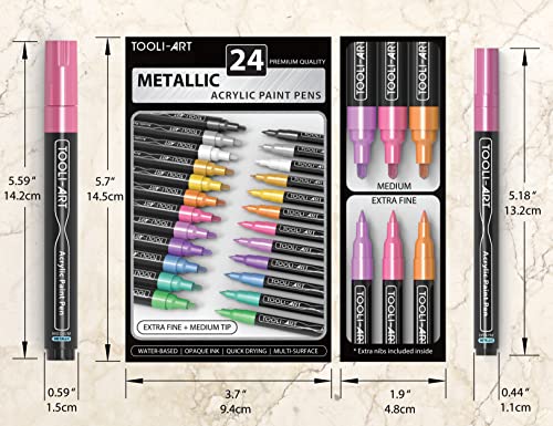 Acrylic Paint Markers Paint Pens Special Colors Set Extra Fine And Medium Tip Combo For Rock Painting, Canvas, Fabric, Glass, Mugs, Wood, Ceramics, TOOLI-ART