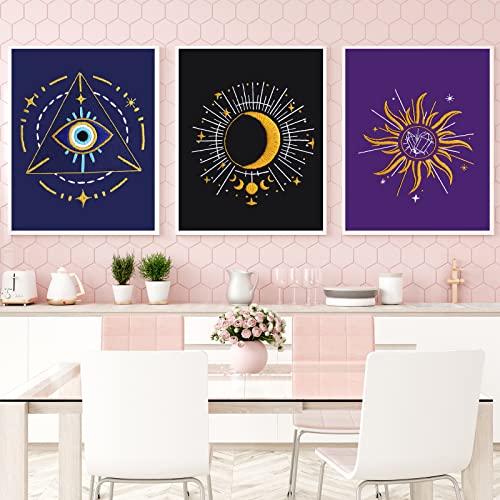 Louise Maelys 3 Set Tarot Embroidery Kits for Beginners with Sun Moon Evil Eye Pattern,Adults Starter Cross Stitch Kit DIY Needlepoint Kits Louise Maelys