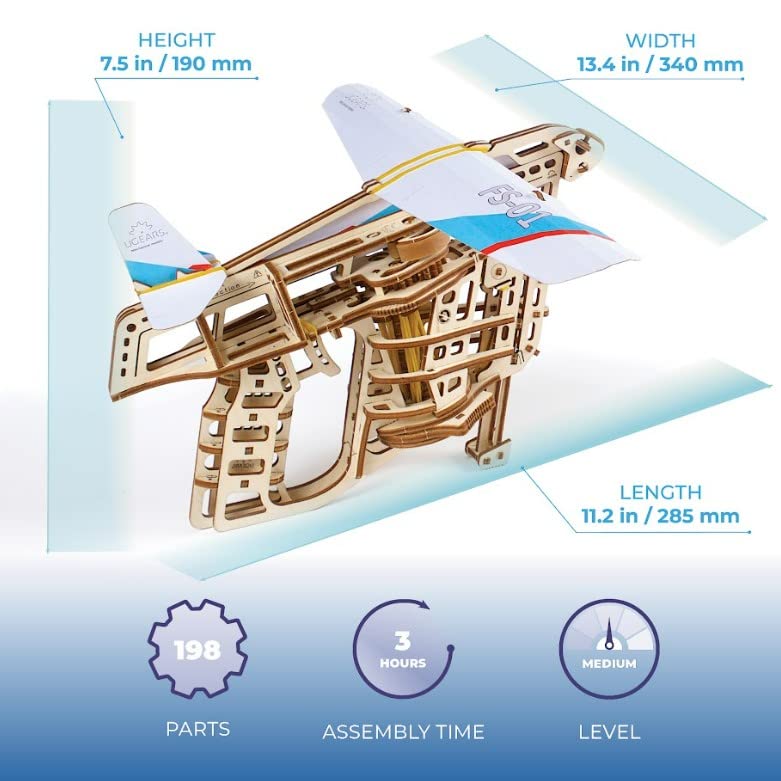 UGEARS Flight Starter Paper Airplane Portable Hand Catapult Mechanical Wooden 3D Model UGEARS