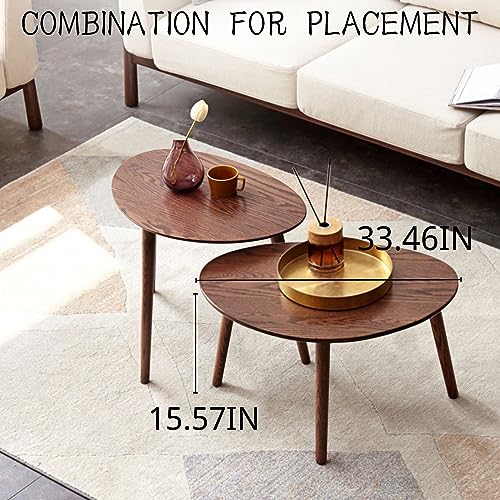 Vadisun Small Oval Coffee Table, Mid Century Modern Coffee Table for Living Room, 100% Solid Oak Wood Side Table, Minimalist Display Center Table Vadisun